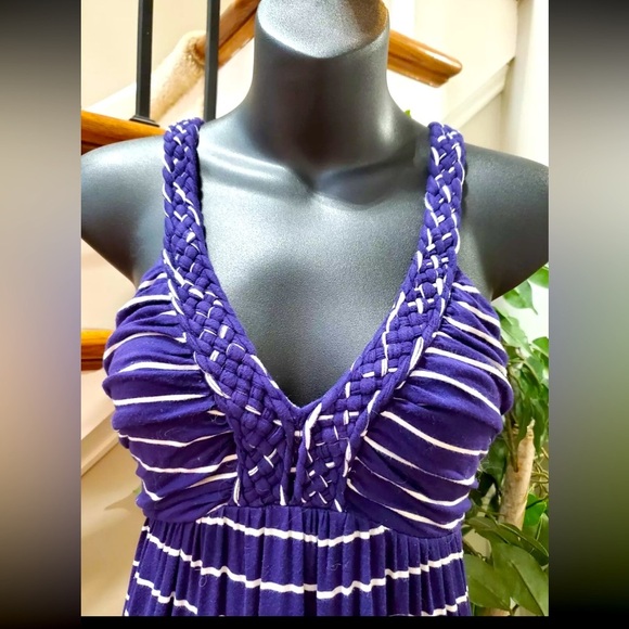 Design History Blue & White Striped Braided Straps Sleeveless Maxi Dress X Small - Picture 5 of 13